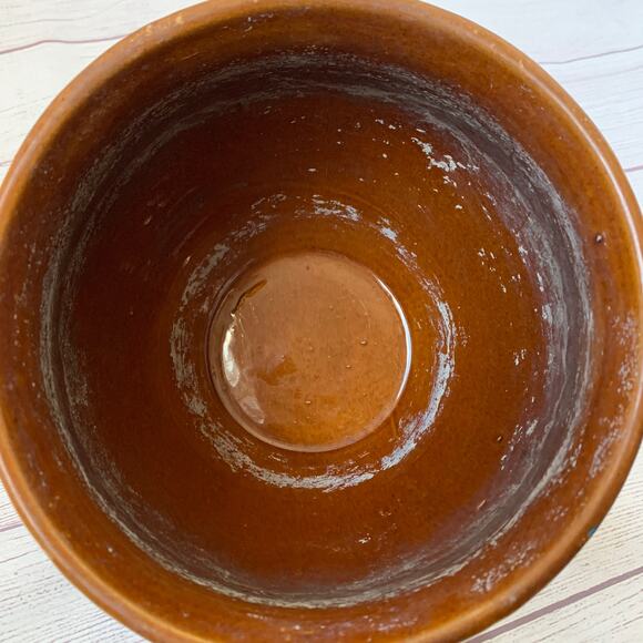 Antique Brown Green Striped Pottery Planter Majolica Glaze Floral Medallions - Picture 7 of 16